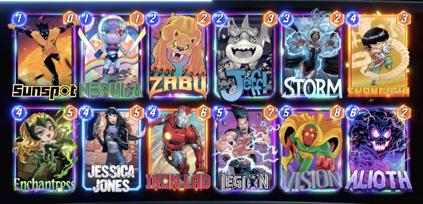 IcedTeaGuy_'s tweet photo. Was able to climb from 91 to infinite with this list. Now time to catch up with the conquest rewards. 😂

#MARVELSNAP https://t.co/NKI3H8is3F