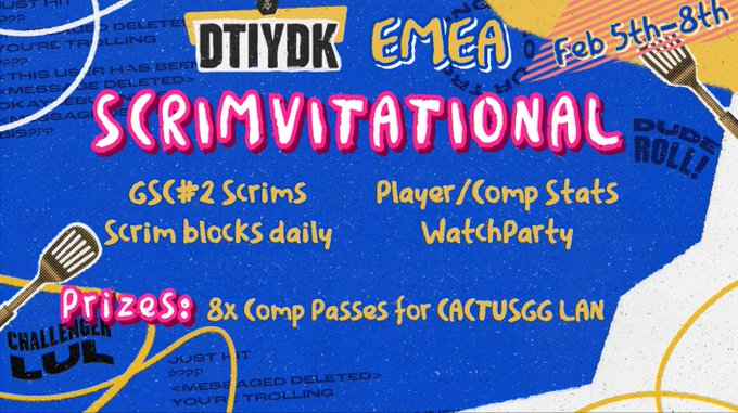 🏆DTIYDK EMEA SCRIMVITATIONAL 🏆

📢 Day 1 has begun! 📢

Monday morning and already nearly three full scrims running simulatenously! 

If you're competing in GSC#2 or are a high level chall player, you can still join as it's an open format!

Form link below + Player Streams ⬇️
