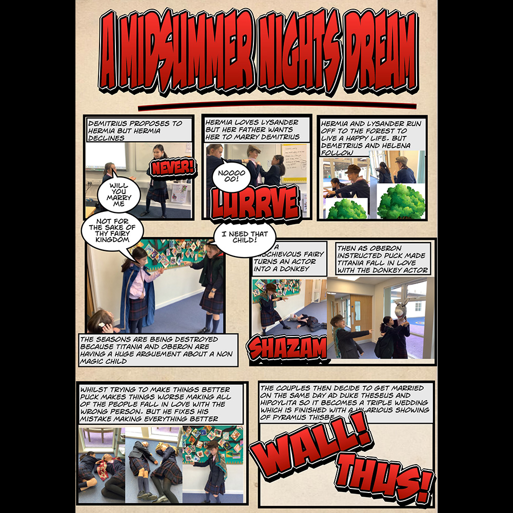 PrepTeresas's tweet photo. The Year 6 girls created these wonderfully creative cartoons using the app “Comic Life” based on ‘A Midsummer Night’s Dream. https://t.co/bCxU0GlosM
