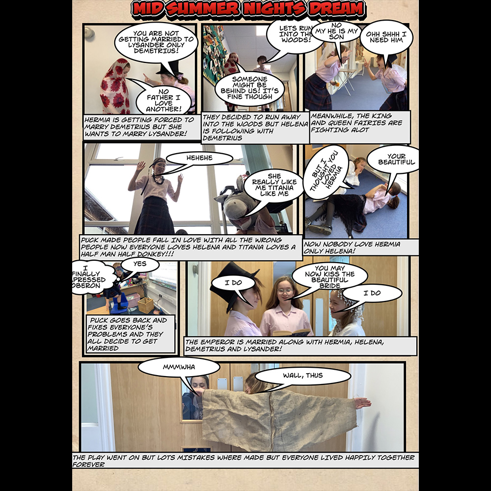 PrepTeresas's tweet photo. The Year 6 girls created these wonderfully creative cartoons using the app “Comic Life” based on ‘A Midsummer Night’s Dream. https://t.co/bCxU0GlosM