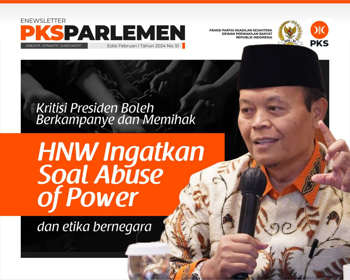 FPKSDPRRI's tweet photo. KRITISI PRESIDEN BOLEH BERKAMPANYE DAN MEMIHAK, HNW INGATKAN SOAL ABUSE OF POWER DAN ETIKA BERNEGARA‼️

Edisi Virtual
https://t.co/ducvYgcHaG

|| @hnurwahid (Wakil Ketua MPR RI F-PKS)

#fraksipksdprri 
#PKSpembelaRakyat 
#PKSnomor8 
#CoblosPKSAniesPresiden https://t.co/MAzfNxqlhb