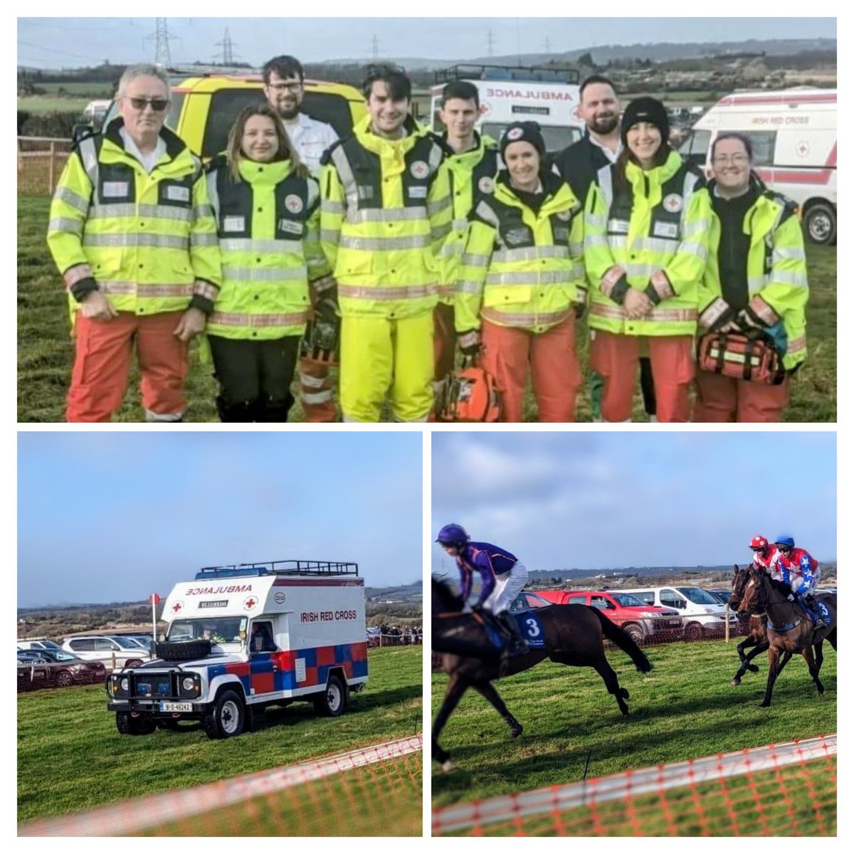 Our Unit Officer, James, on duty with volunteers from #Cobh covering a Point to Point in #Carrigtwohill. #CD03 <a href="/irishredcross/">Irish Red Cross</a> #volunteerwithus #Fermoy @redcrosscobh