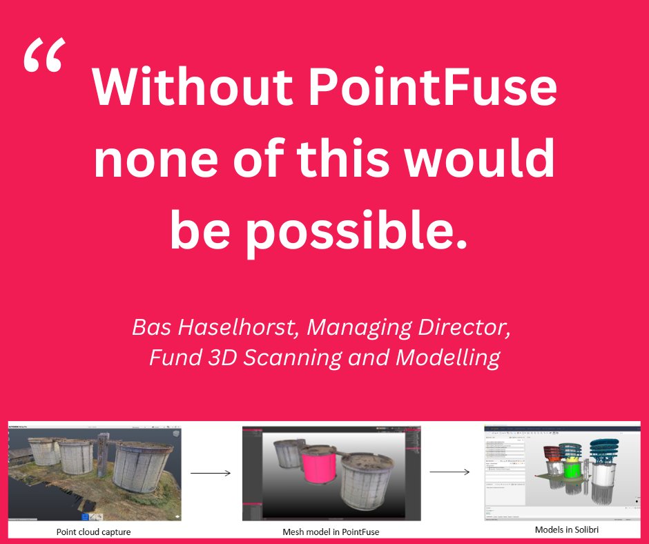 Find out why PointFuse was so integral to Fund Groep B.V: bit.ly/404rTuj   

"Without PointFuse none of this would be possible. By converting the point cloud into a mesh model, we can create an IFC file, allowing the client to run clash detection in Solibri"