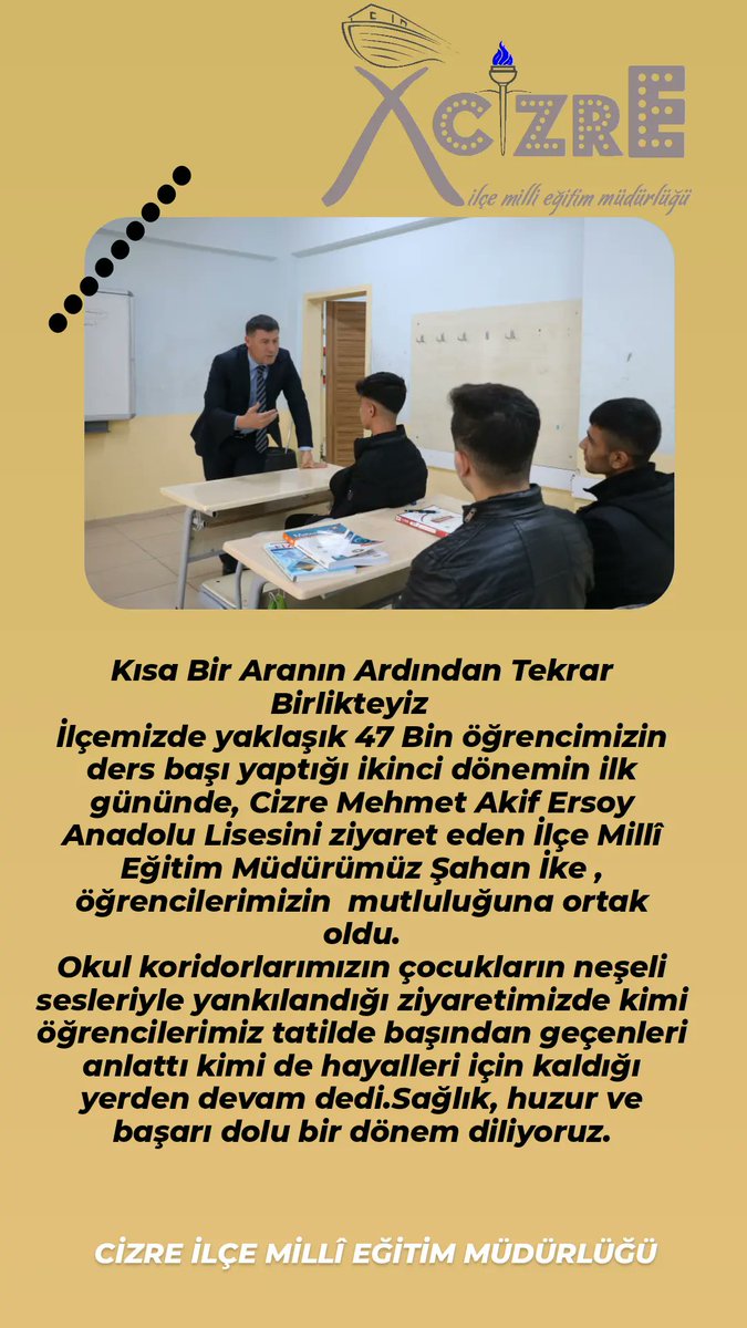 CizreMem's tweet photo. Kısa Bir Aranın Ardından Tekrar Birlikteyiz   

@tcmeb 
@Yusuf__Tekin
@yilmaznazif 
@SirnakValiligi
@Cevdet_Atay  
@nazlidemirrr
@CizreKaymakamlk 
@SIRNAKMEM73 
@izzetaydin01  
@sahan_ike https://t.co/XDDYUczwvU