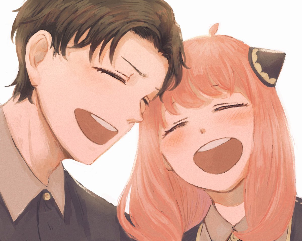anya (spy x family) ,damian desmond 1girl 1boy pink hair closed eyes smile open mouth hairpods  illustration images