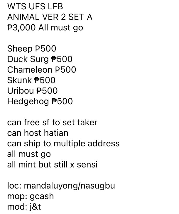 yelvb's tweet photo. WTS UFS LFB 
#sonnyangelph #sonnyangel
 
sheep ₱500
duck surg ₱500
chameleon ₱500
skunk ₱500
uribou ₱500
hedgehog ₱500

can lower set ₱ if payo
total set price ₱3,000

mod j&amp;t
mop gcash https://t.co/1WlDL8yib2