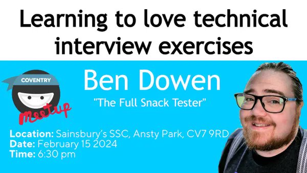 Join us at the next MoT Coventry Meetup, where Ben Dowen will talk about "Learning to love technical interview exercises".
meetup.com/ministry-of-te…