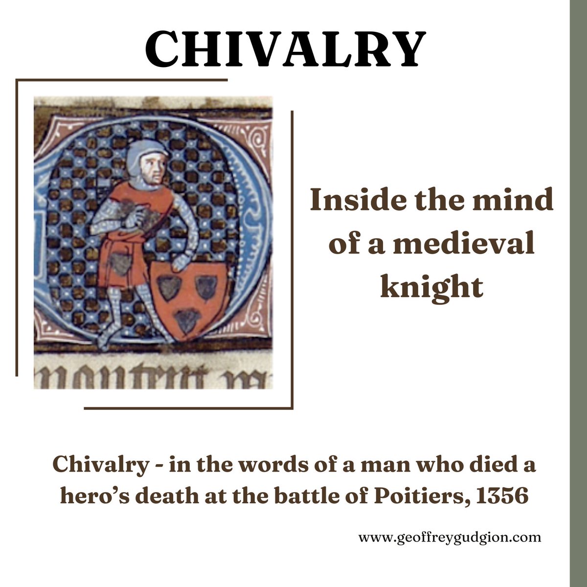 Writing research! Meet a French knight who died a hero's death at Poitiers in 1356. Here's how he defined chivalry.
(He also inspired a character in the Rune Song trilogy!)
<a href="/SecondSkyBooks/">Second Sky Books</a>
#medieval 
#WritingCommmunity 
#epicfantasybooks
geoffreygudgion.com/2024/02/chival…