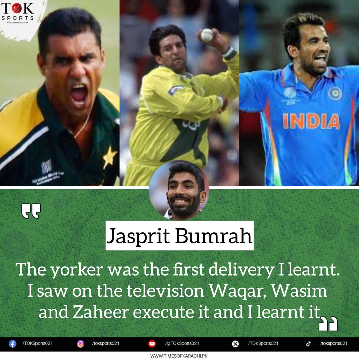 Jasprit Bumrah credits Waqar Younis, Wasim Akram & Zaheer Khan for learning the art of yorkers

#TOKSports #WaqarYounis #WasimAkram #ZaheerKhan #JaspritBumrah