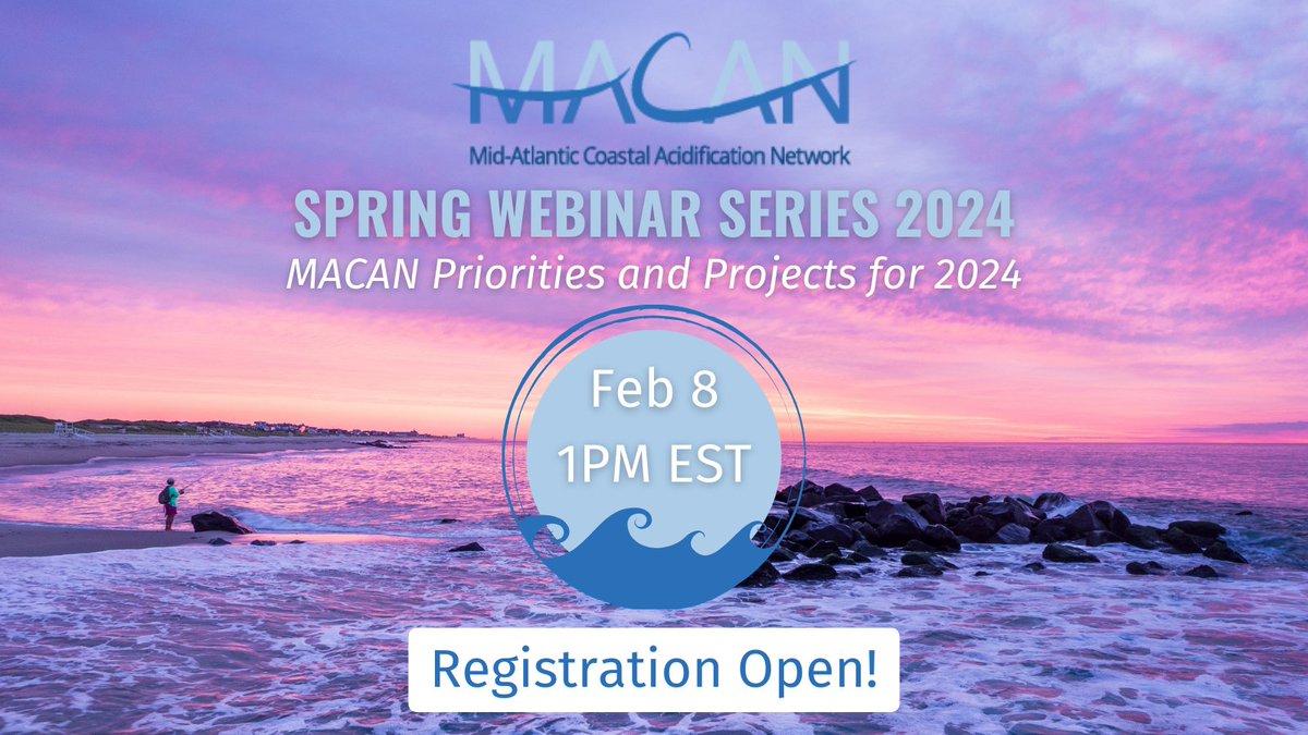 Coming this Wednesday: Join the Mid-Atlantic Coastal Acidification Network to hear about their 2024 priorities and projects on 8 Feb, 1PM ET. More information and to register: midacan.org/news/f/macan-p… #OceanAcidification #WorkingTogether #MACAN