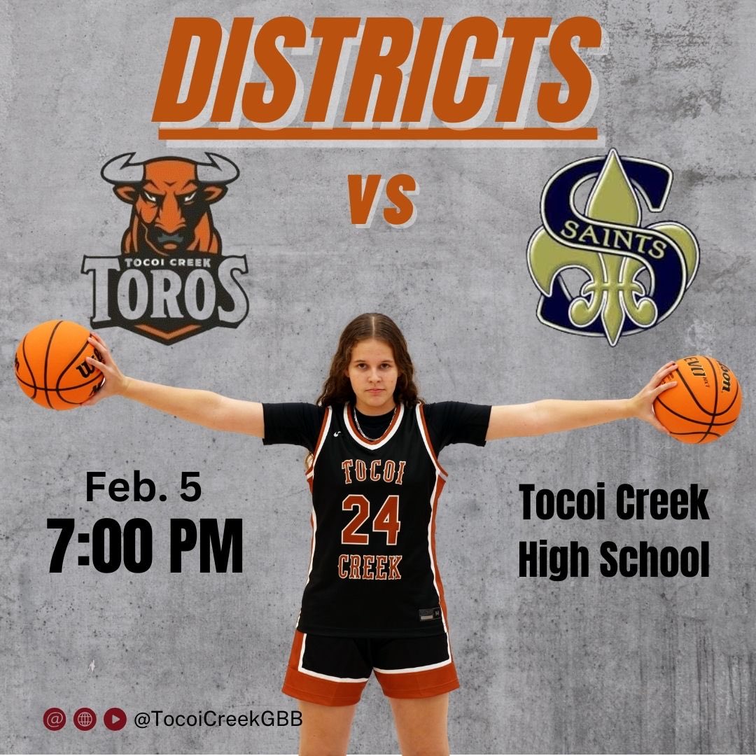 TocoiCreekGBB's tweet photo. Post Season Time 🤘

Come out to Tocoi Creek and help support our Lady Toros in the first round of districts. https://t.co/uBRJxkOp3W