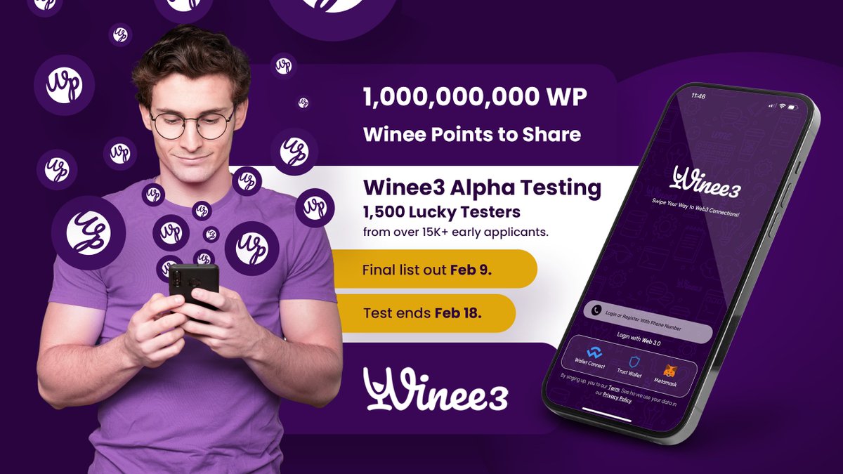 thewinee3app's tweet photo. 🚀#Winee3 Alpha Alert! 15K+ signed up for our closed alpha test. Top 1,000 + 500 to #Test2Earn🌟Check our Medium on Feb 6 for 2,000 potential testers. The final list drops on Feb 9. Don't miss out on #rewards & #airdrops. The test ends Feb 18. Full details: https://t.co/J1EGdrrZte