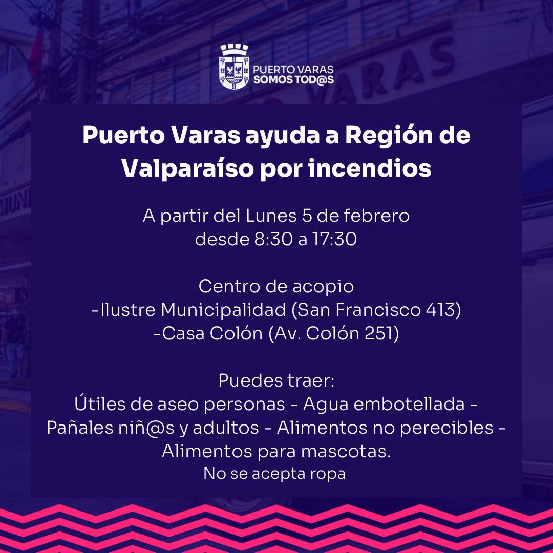 Puerto Varas, ya cuenta con centro de #Acopio para ir en ayuda de la quinta región! ❤️