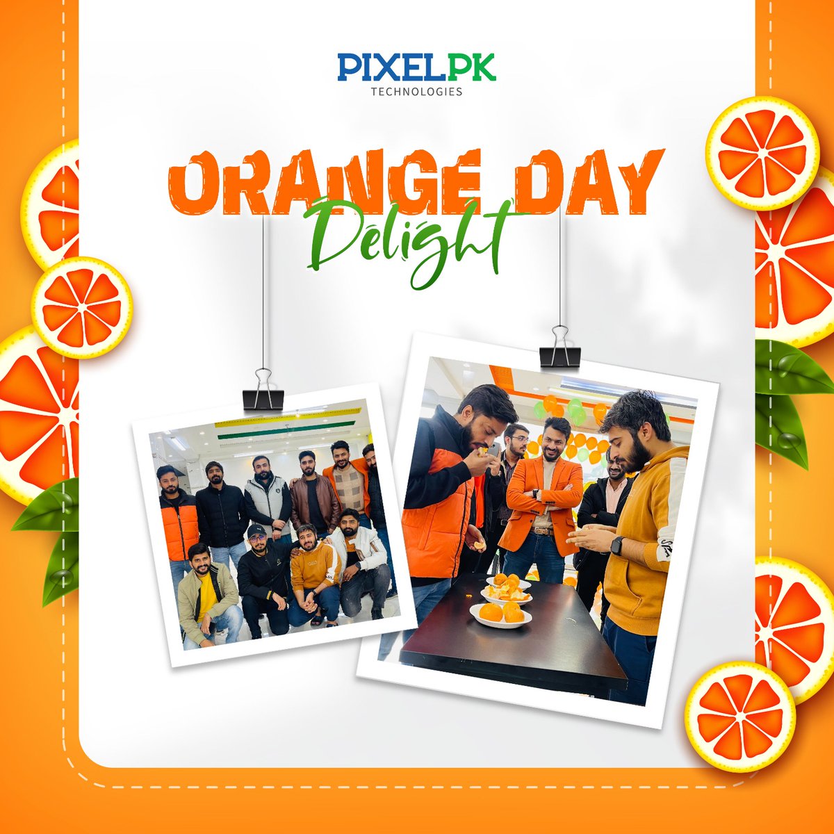 Pixelpk2's tweet photo. Not just any ordinary day, it felt like a mix of 𝐊𝐞𝐞𝐧𝐮🍊, 𝐌𝐚𝐥𝐭𝐚🍊, 𝐚𝐧𝐝 𝐅𝐫𝐮𝐢𝐭𝐞𝐫 𝐃𝐚𝐲🍊 in our office!

#pixelpk #orangeday #oranges #funatwork #teamcelebration #itcompany #companyculture #companygrowth https://t.co/J7m3nnyH8G