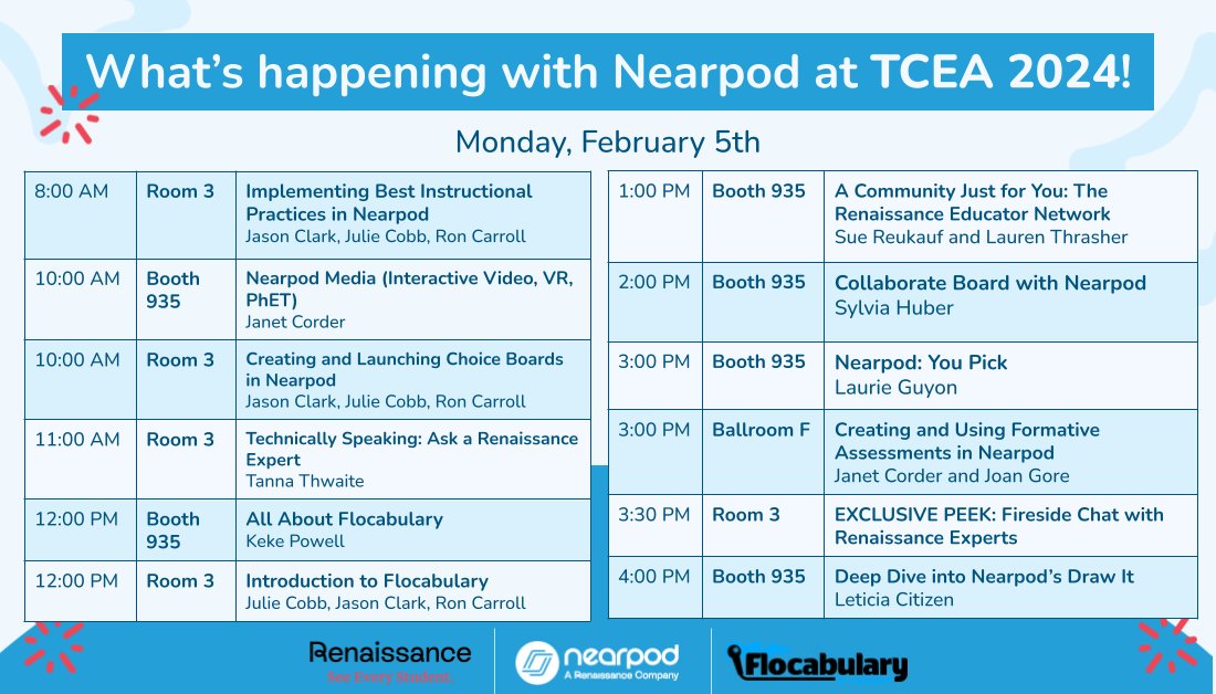 ✨ What's happening with Nearpod at #TCEA today? ✨ Our friends, @corderj, @mspowellteaches, @MrsHuber_DLC, @SMILELearning, & @CitiCoach, are taking TCEA to the next level!💥💙 + more Nearpod sessions running in Room 3 all day long - don't miss out! 👉 bit.ly/40cVZvv