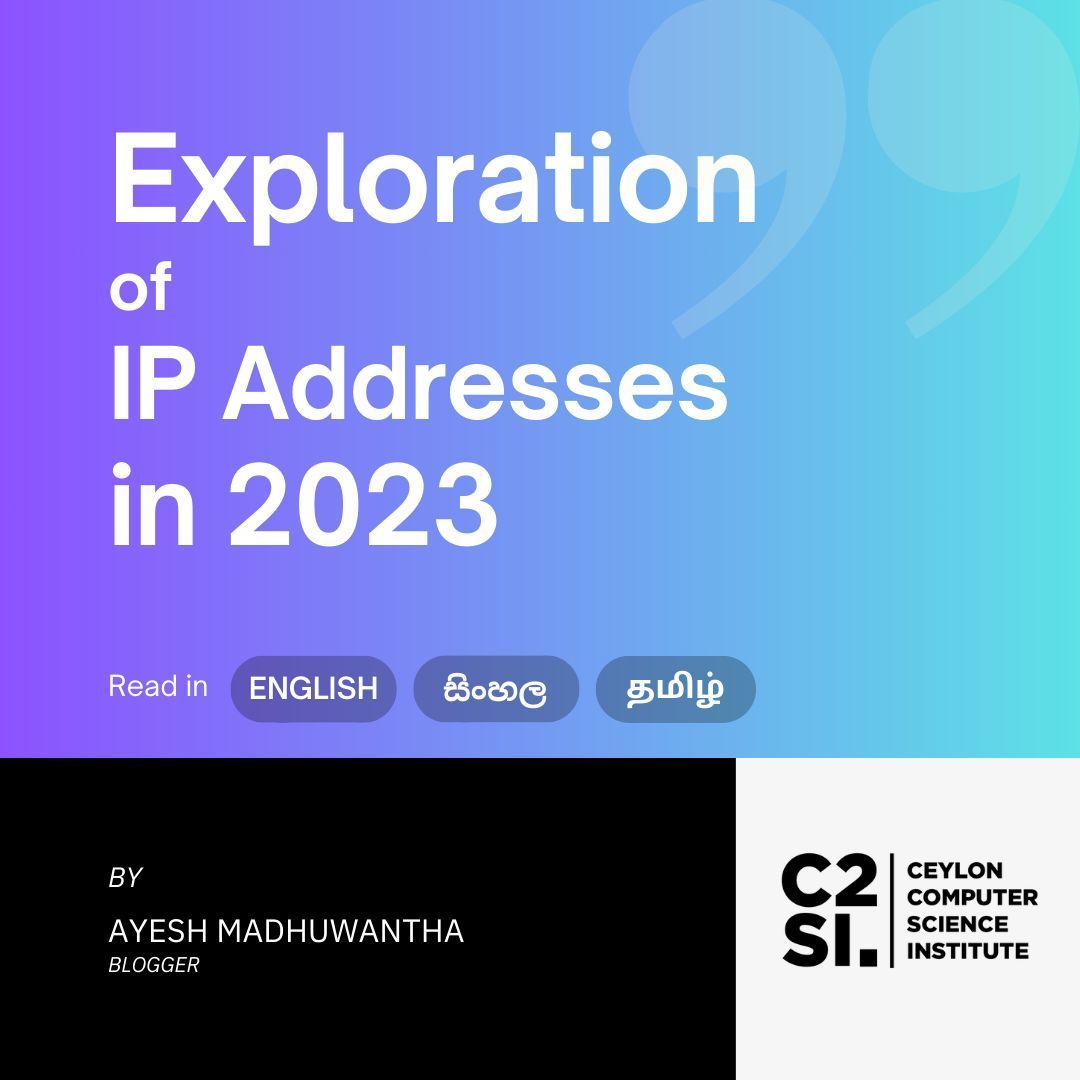 c2si_org's tweet photo. Embark on an exploration of IP addresses in 2023 with Ayesh Madhuwantha.

🔗 Read more: https://t.co/QWYri8IdYb

Read in Sinhala and Tamil: https://t.co/jSuRlpYv2y 

#IPAddresses #Exploration #C2SI #AyeshMadhuwantha https://t.co/312zUPzcEp