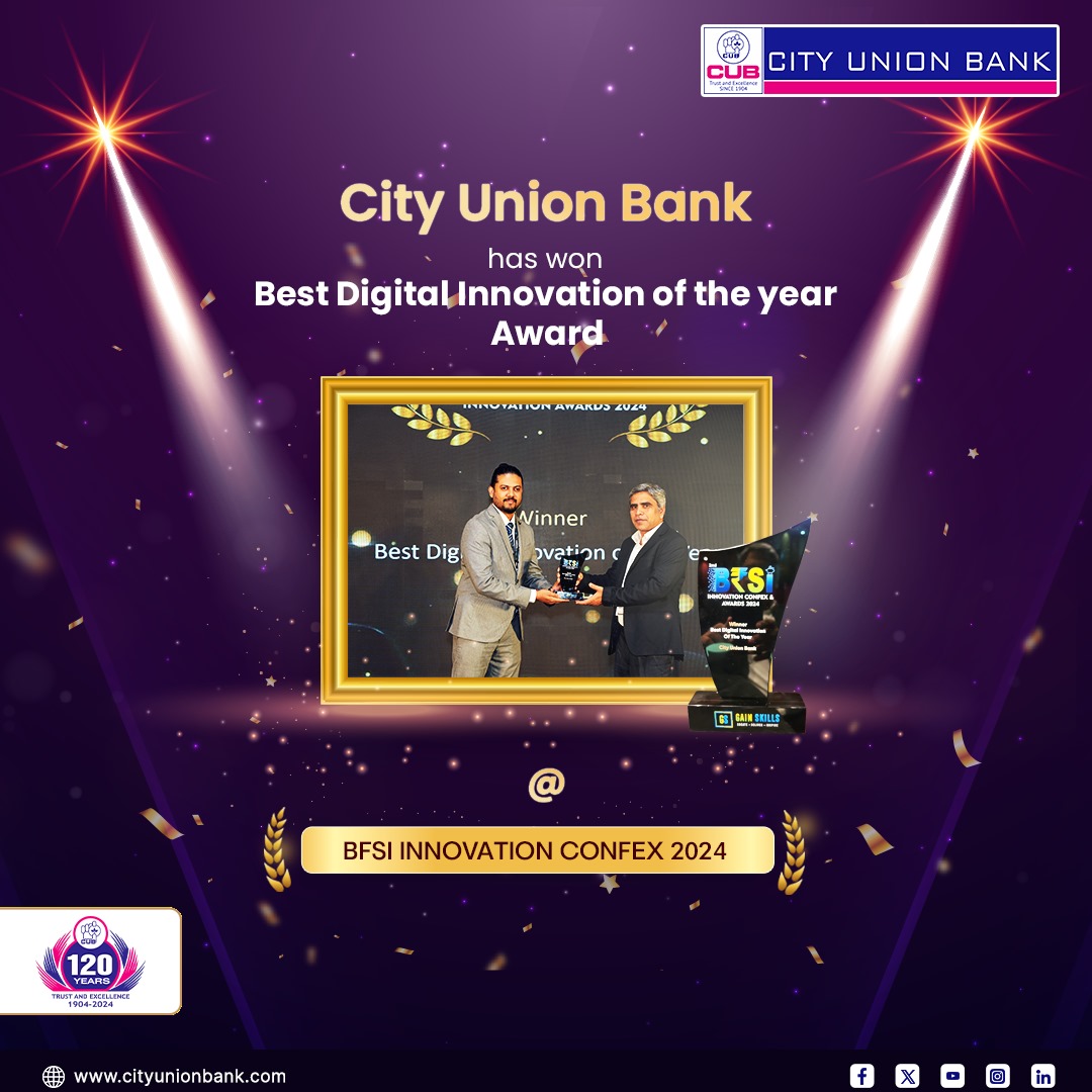 cubltd's tweet photo. We are happy to announce that we have won the Best Digital Innovation of the Year award at BFSI Innovation CONFEX 2024.

#BFSIConfex2024 #120YearsBanking #cubltd #cityunionbank #CUBConvenientBanking https://t.co/OOUZ7sphqN