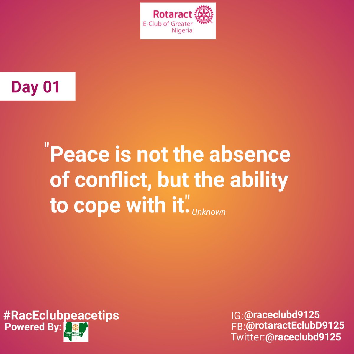 RACEClubD9125's tweet photo. #peaceIsPossible
#BuildBridgesNotWalls
#NegotiateForPeace
#UnityInDiversity
#RotaDigitalPeaceTips
#PromotePeacefulDialogue https://t.co/23HfKBb2hN