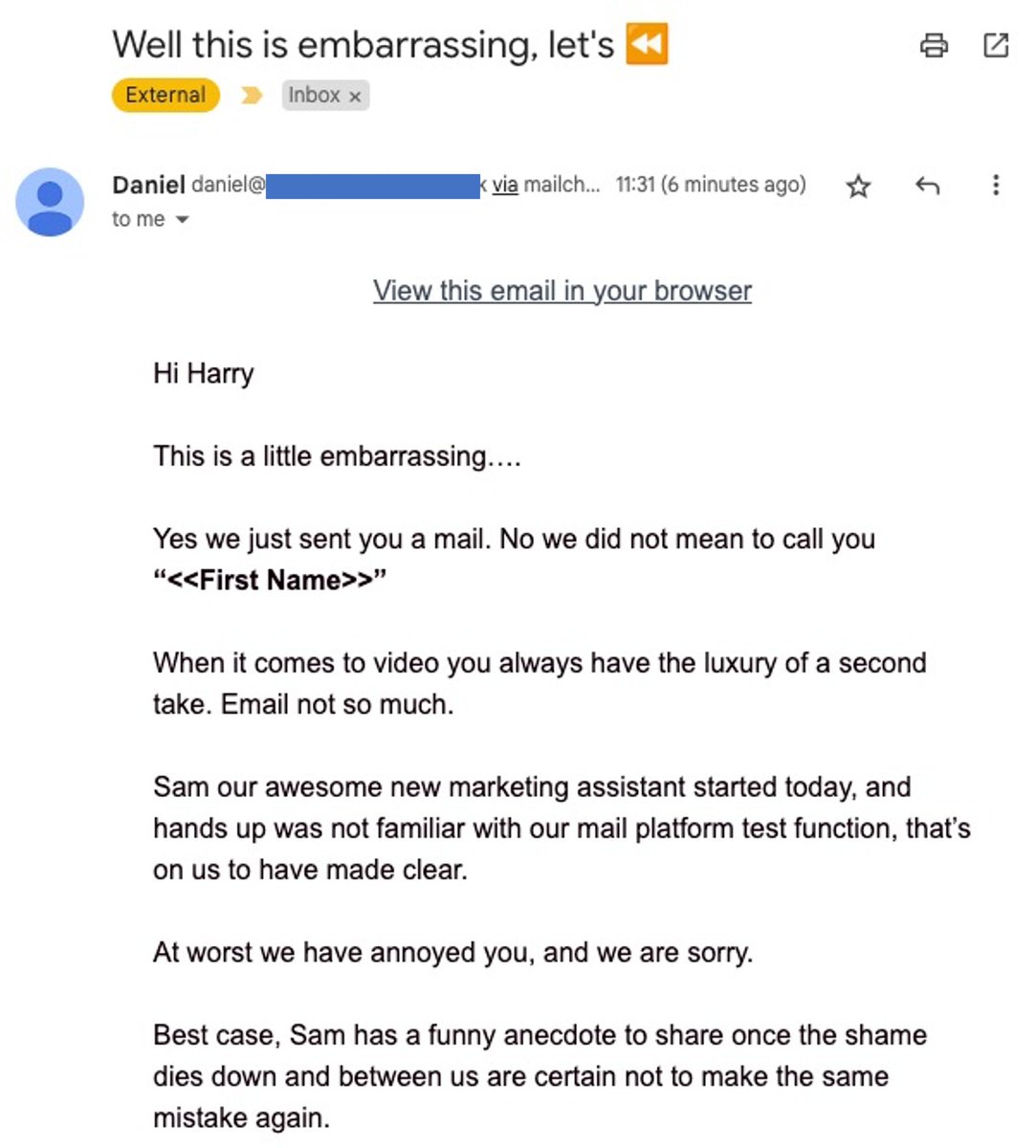 1harsh_singh's tweet photo. Daniel! i don't think its a new starter problem, seems like a process problem, you missed twice! Cheers - Harsh, not Harry. 

open question - Do cold emails work? especially these bulk emails with limited nuance of the company / personal situation. I dont know a lot about BD. https://t.co/YeQXVrdcC3