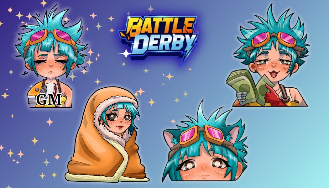 drkiko's tweet image. I'm getting new experience in drawing stickers. They're really cute. I think the @BattleDerbyGame  team will like them &amp;lt;3