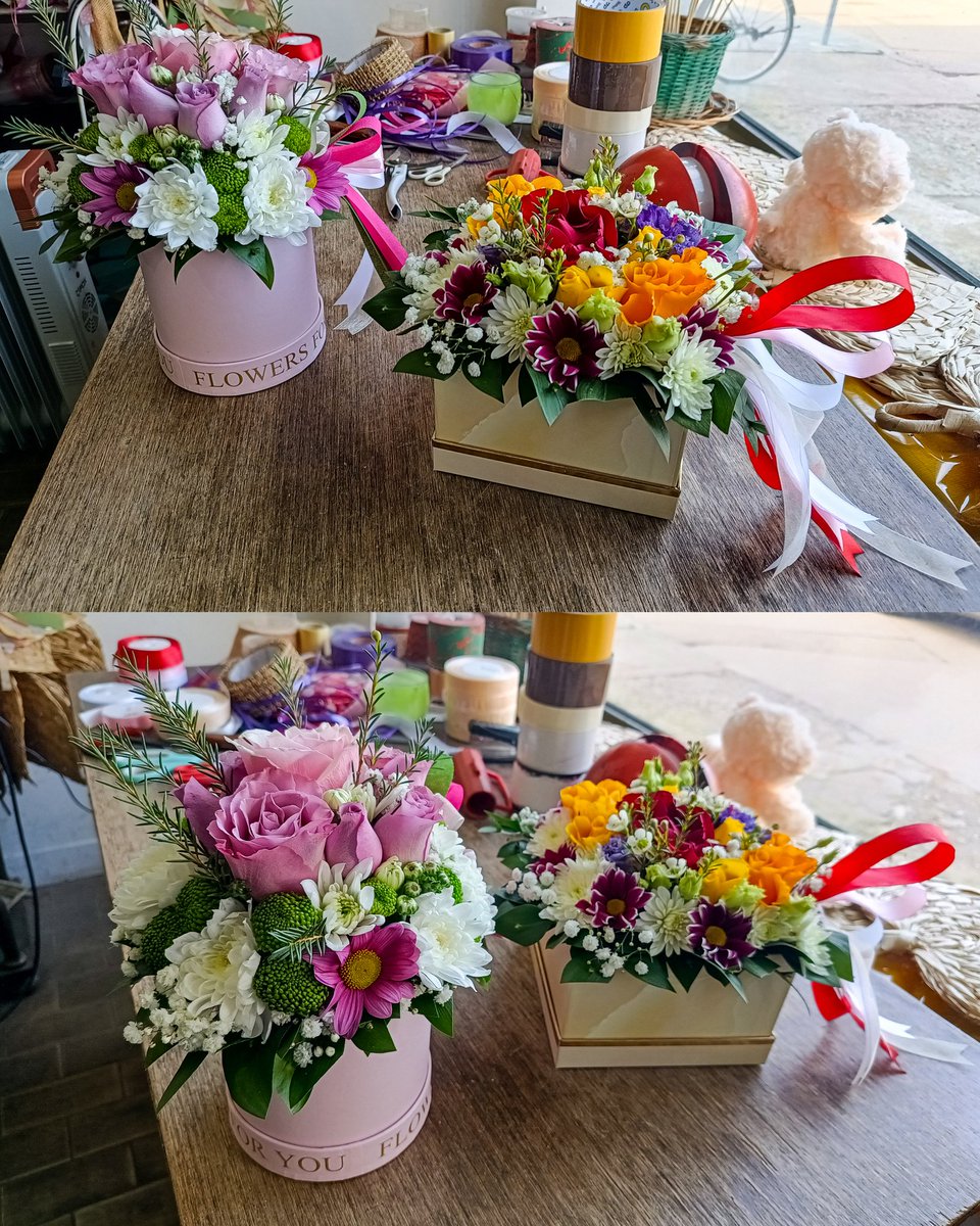 #flowerbox #pinkflowerbox #motherofpearlbox #squarebox #lizianthus #roses #chrysanthems #purplelizianthus #redroses #babyroses #pinkroses #coolwaterroses #orangeandpinkroses #yellowroses #whitechrysanthems #greenchrysanthems