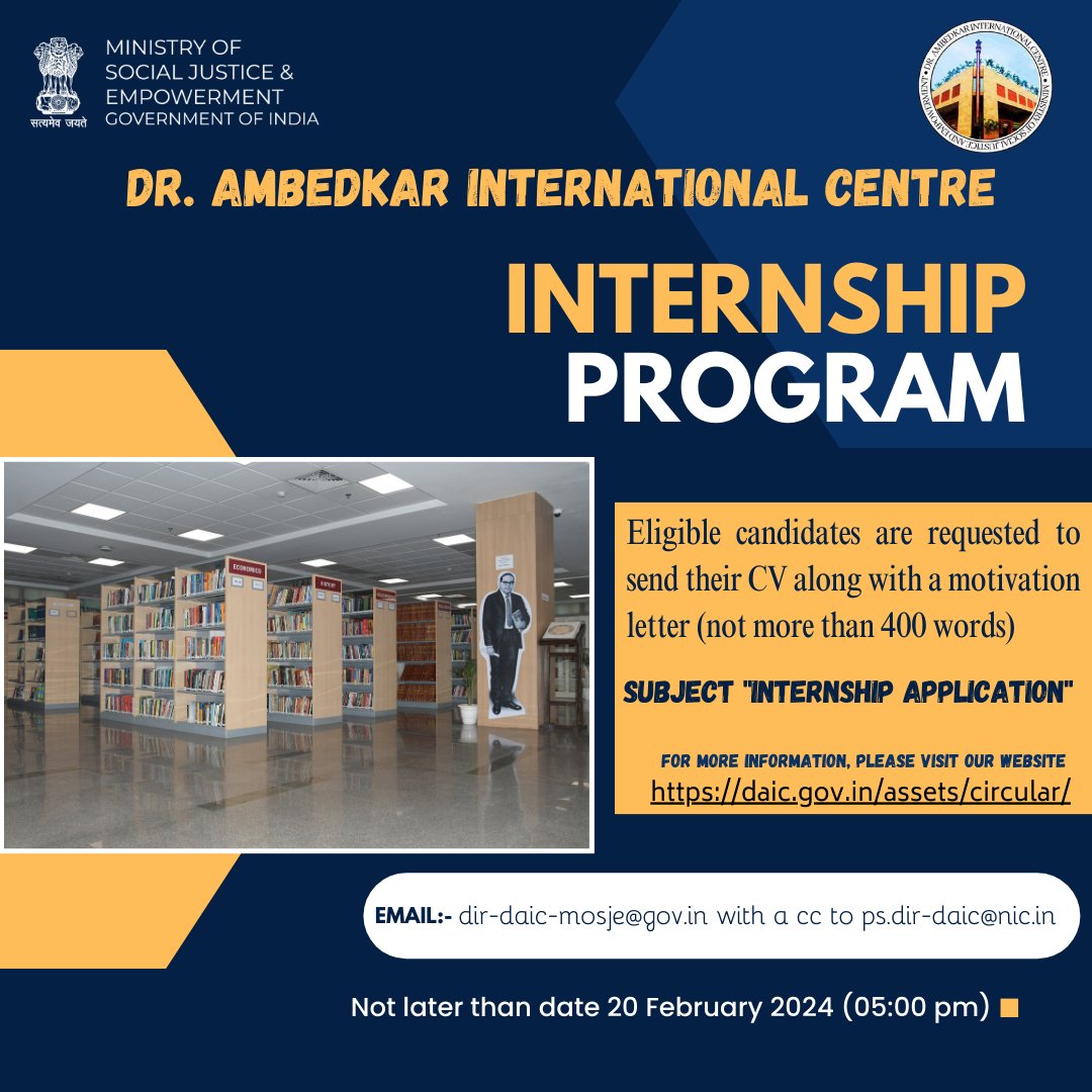 DrAmbedkarInte2's tweet photo. Short Term Internship Program, DAIC (Corrigendum). For more information, please visit our website https://t.co/zcuwJTNV1T .@Drvirendrakum13 @RamdasAthawale  @ANarayana_swamy  @PratimaBhoumik @NSFDC_MOSJE @nskfdc @nbcfdc @NISD_India @pib_MoSJE @_saurabhgarg @MIB_India @MD_NSKFDC https://t.co/O1P5fPQQx8