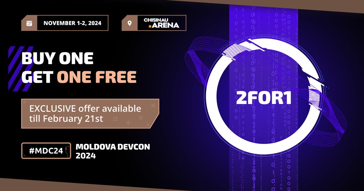 FusionWorksMD's tweet photo. 🚀 Buckle up! During November 1–2 this year at Chisinau Arena, we'll go on an incredible exploration of the development world! Use promo code 🔥 2for1 🔥 at  https://t.co/iAF0jzloYG to get two tickets at the price of one! https://t.co/VhXpmk4YtM