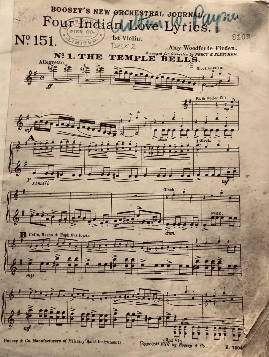 ylorchestra's tweet photo. We played ‘Four Indian Love Lyrics’ from our archives last week - probably one of very few pieces in our collection composed by a woman - Amy Woodforde-Finden (1860 - 1919) - born in Chile to American parents and was a British citizen, best known for the ‘Kashmiri Song’. https://t.co/fqJm9oxFKZ
