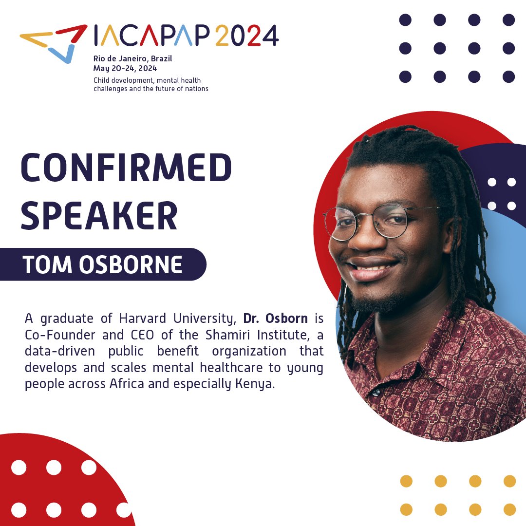 iacapapcongress's tweet image. Through pioneering work in #MentalHealth🧠, clean energy and a focus on Africa&apos;s youth, Dr. @TomLeeOsborn is confirmed for the #IACAPAP World Congress 2024! 😊🙌

REGISTER RIGHT NOW AND JOIN US!

LEARN MORE📌iacapap2024.com

Guilherme Polanczyk | CRM: 142725-SP