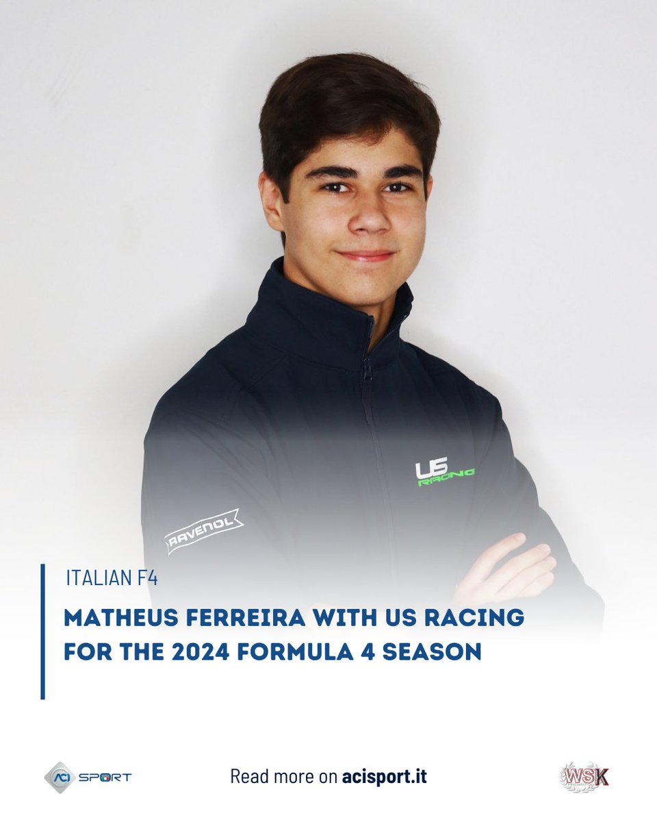 16-year-old Matheus Ferreira from Brazil will join @USRacingTeam in the Formula 4 season 2024 and will start in the Italian Formula 4 Championship 💪 ➡️ acisport.it/en/F4/news/202… #IF4C #F4 #Formula4 @WSKPromotion #ACIsport