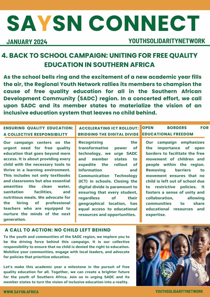 Let's break down barriers! Our campaign promotes open borders for educational freedom, fostering unity and collaboration. Join us in creating a region where education knows no bounds. 🤝 #BackToSchoolCampaign #SADCYouthUnite
