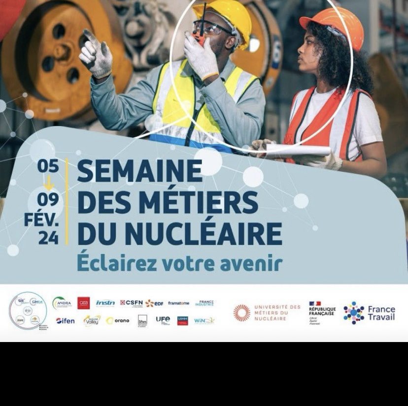Go go go pour la deuxième édition de la semaine des métiers du nucléaire ! 
Du 5 au 9 février 2024, des visites d'entreprises, des jobs dating, des forums de recrutement pour découvrir les métiers passionnants du #nucléaire