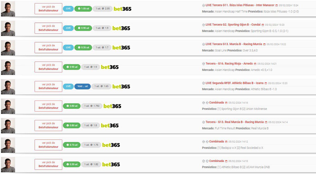 🍭⚽️ ¡Gran fin de semana el vivido en BetsFutAmateur! ⚽️🍭

🎨Este color tienen nuestros últimos picks en nuestro servicio:

⚽️ BetsFutAmateur Premium (inbetsment.com/es/tipster/Bet…)
✅✅✅✅🔵✅✅✅✅

🆓 BetsFutAmateur FREE (t.me/BetsFutAmateur)
🔵✅✅

🍭 Apuesta TOP ✅

⚽️⚽️