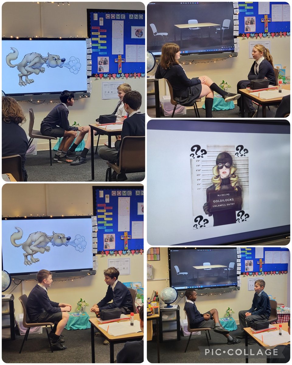We conducted some police interrogations this morning as we put ourselves in the shoes of some fairy-tale villians! This deeper understanding of the characters will help us when we write postcards as them later this week #EnglishOLOL