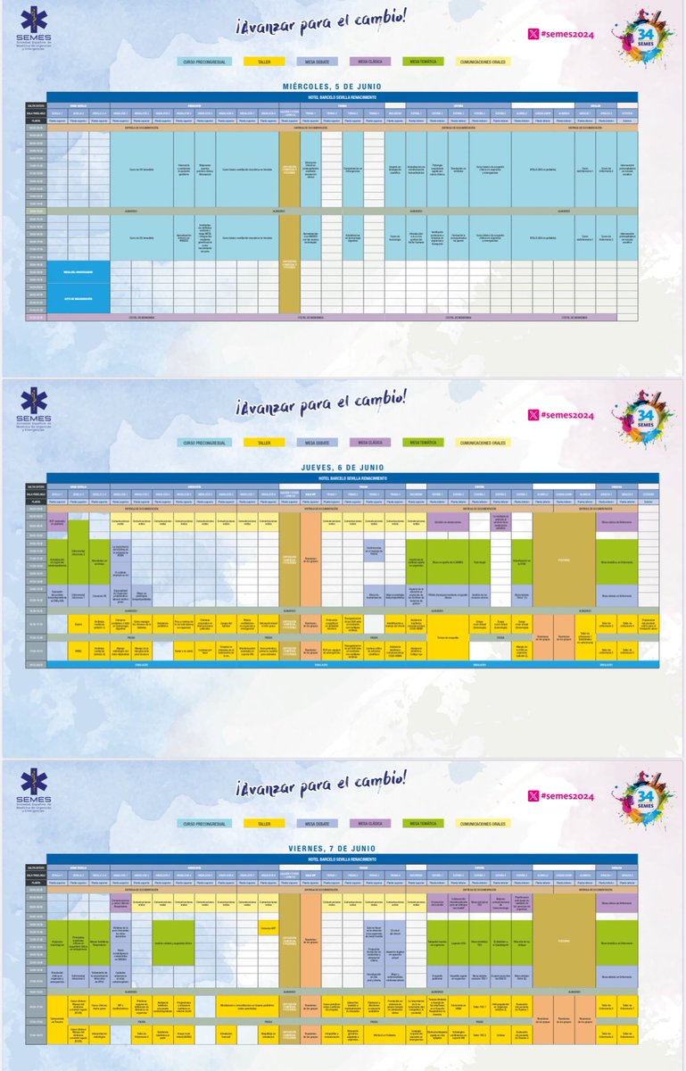 Cronograma del Congreso Nacional de la Sociedad Española de Medicina de Urgencias y Emergencias 5-7 jun 2024 #SEMES2024 semes2024.org/programa/crono… @SEMES_