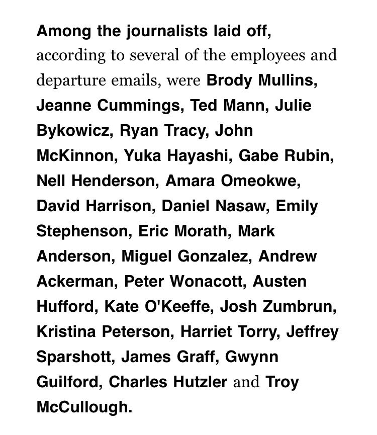This list of names is no less shocking/devastating three days later. All of these journalists are truly the best in the business - they are competitive, world-class and would bring the right skills to any newsroom. Our incredible loss could be your gain.