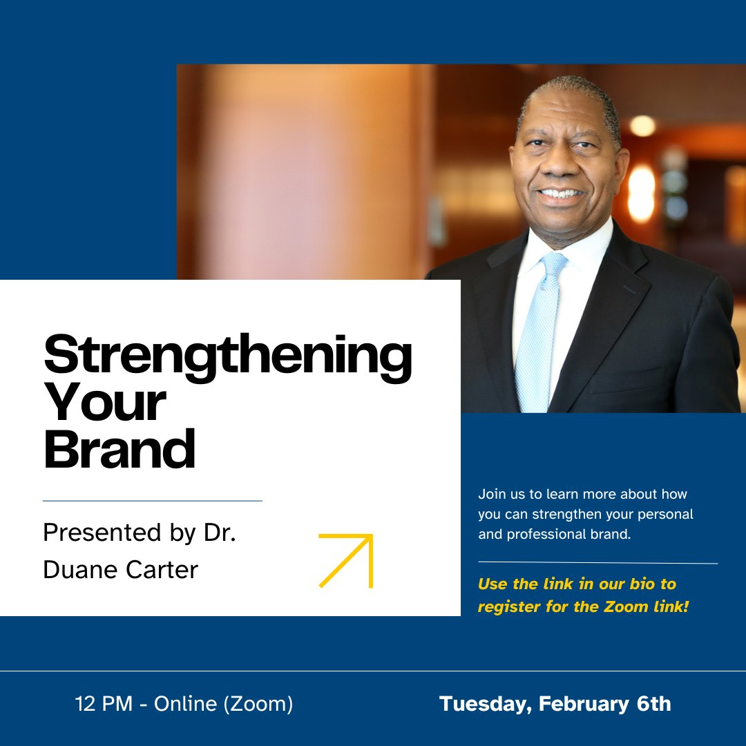 CSS_SBT's tweet image. Join us online to learn from Dr. Duane Carter how to strengthen your personal brand. Use the link in our bio to register and receive the zoom link.