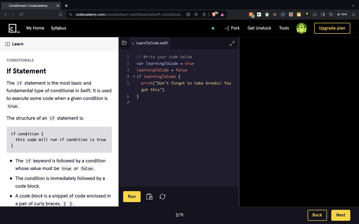 bhushcodes's tweet image. 🚀 Day 106 of #100DaysOfCode:

Dived into Swift&apos;s world of conditionals today! 🚦 Explored the basics of if statements, unlocking new possibilities in my coding toolkit. 💻👨‍💻 Exciting steps into the logic of programming! #SwiftProgramming #CodingJourney 🚀