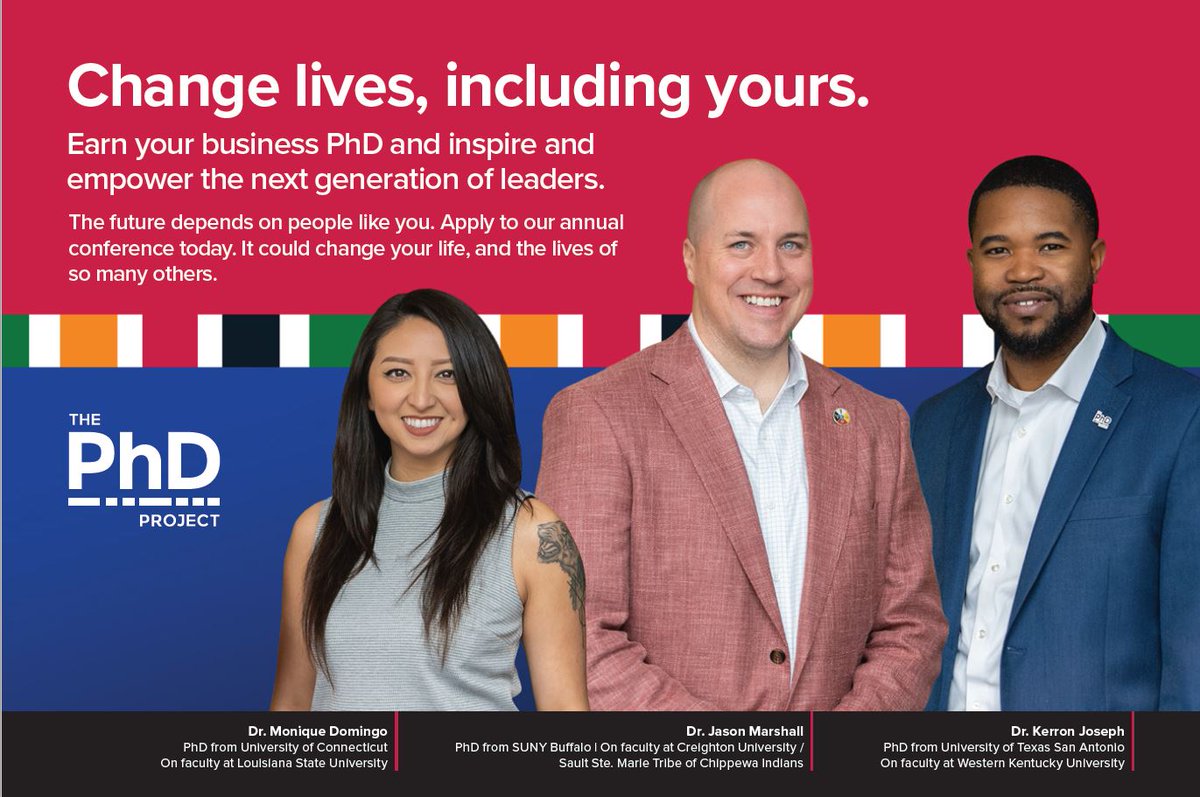 ThePhDProject's tweet image. DEADLINE EXTENSION: You now have until Feb. 10 to apply to the 2024 PhD Project annual conference! Don’t let this amazing opportunity pass you by. More information: bit.ly/3wsMr2e
#ThePhDProject #BusinessPhD #BuildingDiversityTogether #RepresentationMatters