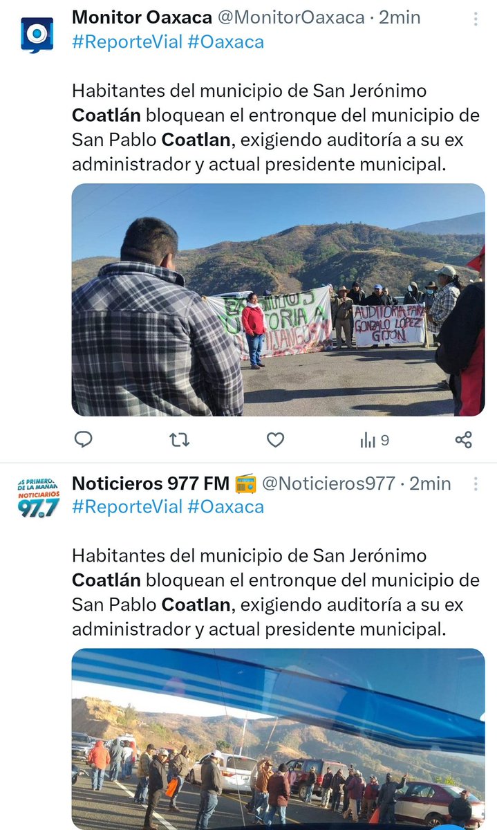 Replica_Tweets's tweet photo. #oaxaca El primer bloqueo en #coatlan a la vía #BarrancaLarga a #Ventanilla, por habitantes de San Jerónimo

La @SEGO_Oax de @jesusromerooax dejo mucho cabo suelto, y lejos @lopezobrador_ no importa que se enfrenten; ahora la carretera, dice, es tema de @SICTmx

#habranMuertos https://t.co/15eQaKEWlx