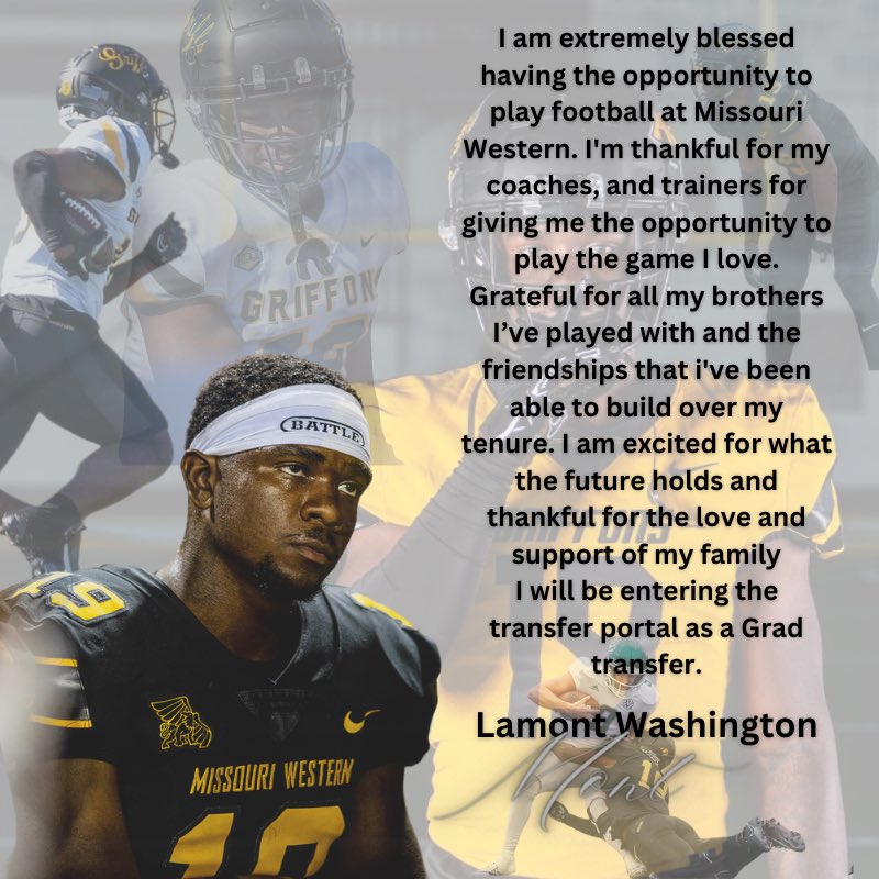 Lamont Washington (@lamontwashingt9) on Twitter photo Thank you Missouri Western I’m officially entering the portal as a grad transfer with 1 year of eligibility 
Film below:
youtu.be/AS7eKBv9zRI?si… Thank you Missouri Western I’m officially entering the portal as a grad transfer with 1 year of eligibility 
Film below:
youtu.be/AS7eKBv9zRI?si…