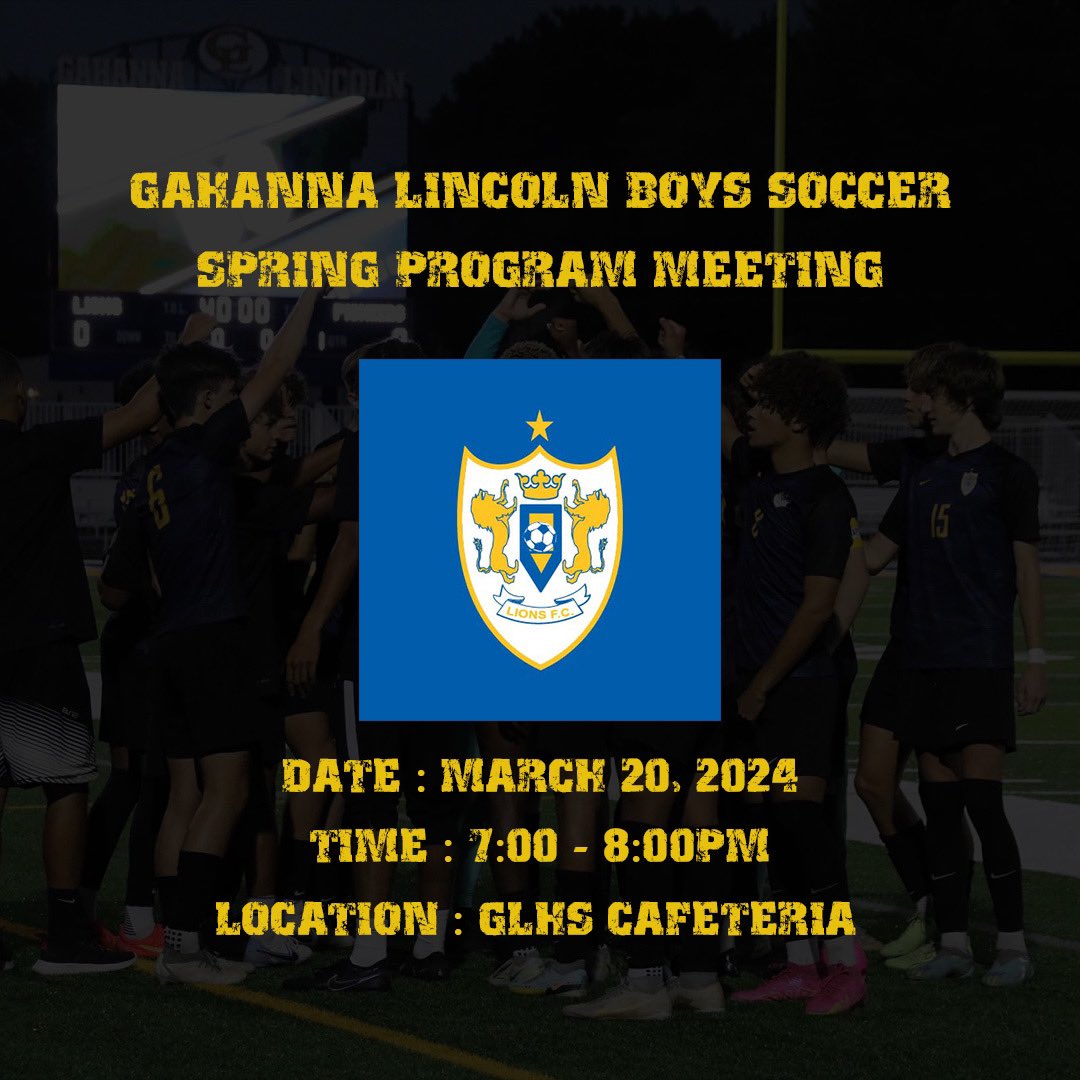 Please join us for our GLBS Spring Program Meeting ! This meeting is for anyone interested in trying out for the 2024 Fall Season. We will discuss the summer schedule, program expectations, and more. 

REGISTER: forms.gle/5GdfXpmR4eKYCB…

#GLBS 🦁⚽️