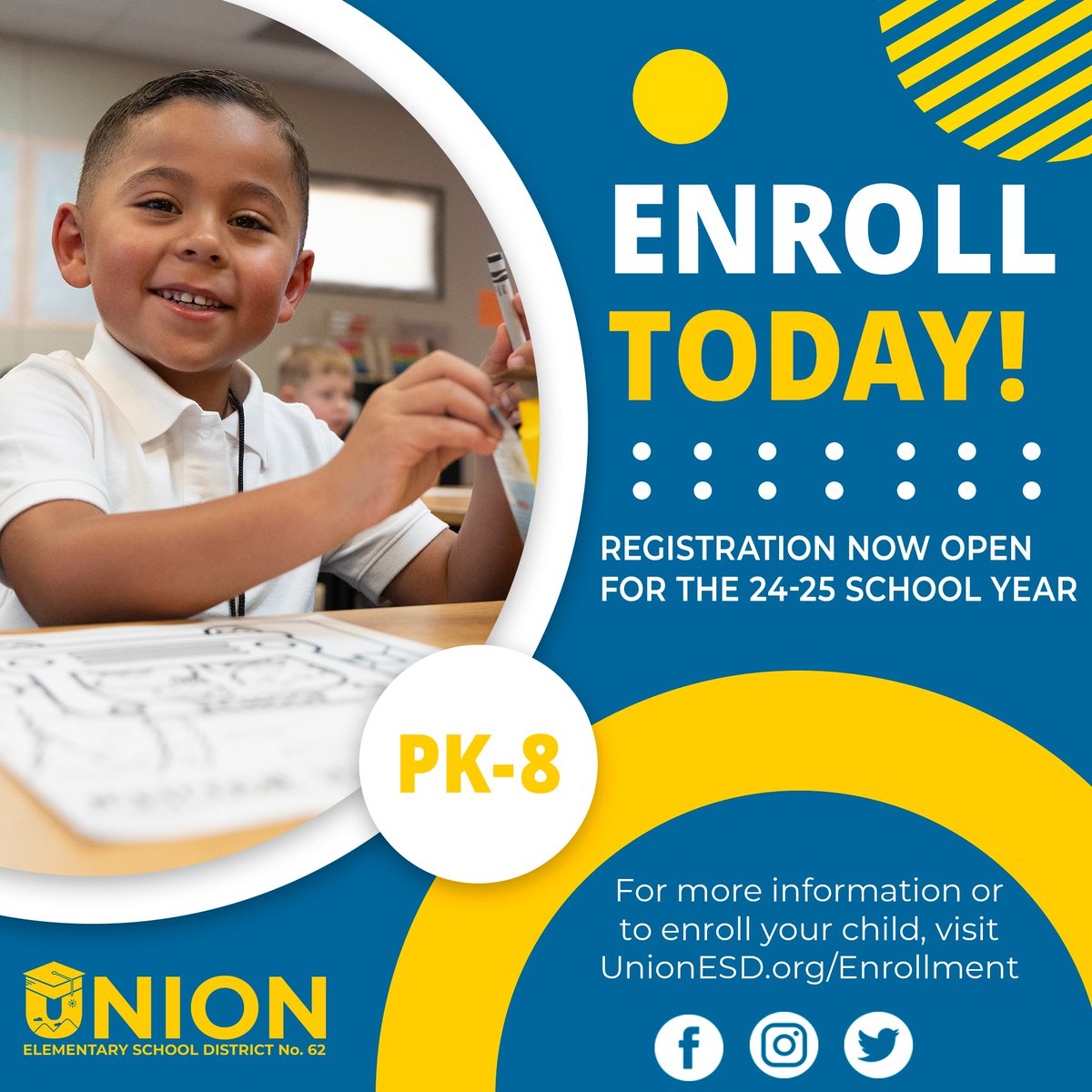 🌟 Enrollment for the 24-25 School Year at UESD is Underway! 📚
Secure your child's place in our dynamic learning environment that offers personalized, rich academic and extracurricular experiences. For easy online registration, visit us at 👉 UnionESD.org/enrollment.