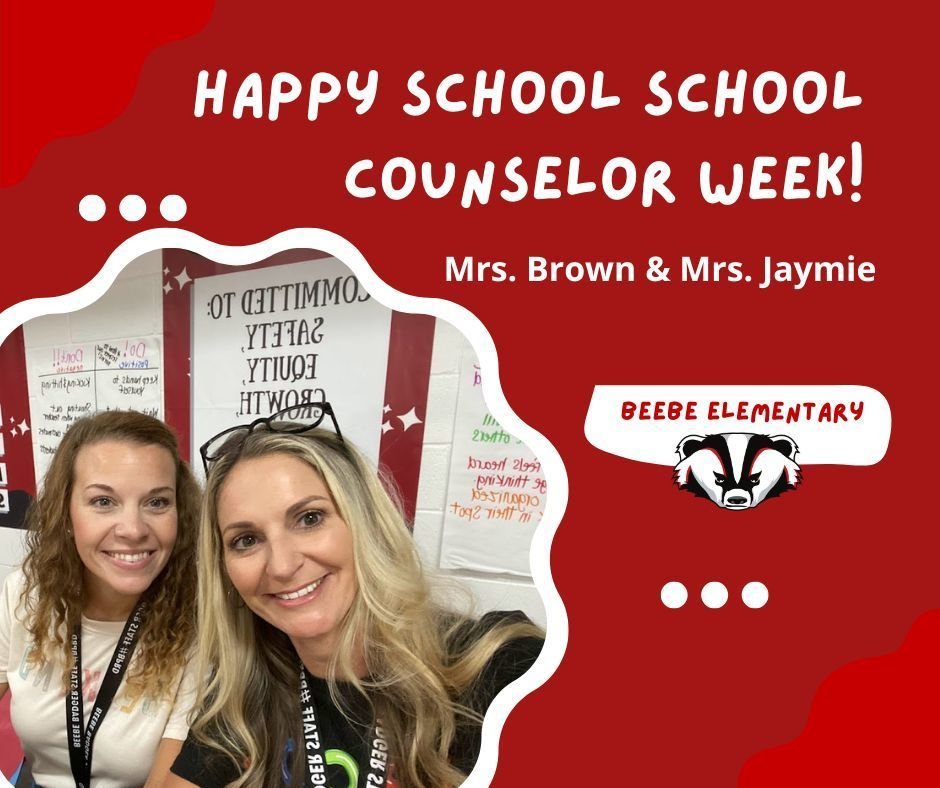 BeebeElementary's tweet photo. This week is 𝑵𝒂𝒕𝒊𝒐𝒏𝒂𝒍 𝑺𝒄𝒉𝒐𝒐𝒍 𝑪𝒐𝒖𝒏𝒔𝒆𝒍𝒐𝒓 𝑾𝒆𝒆𝒌! Thank you Mrs. Brown and Mrs. Jaymie for everything you do for our students and staff at Beebe Elementary! Join us as we celebrate these two wonderful counselors! #bbelem #bprd https://t.co/gj9ApeTLpT