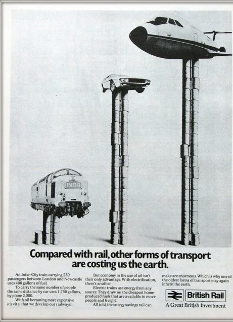 “Compared with rail, other forms of transport are costing the earth.” This 1974 ad shows British Rail to be ahead of its time.even if it is promoting Deltic rather than electric traction though sure @Captain_Deltic would approve