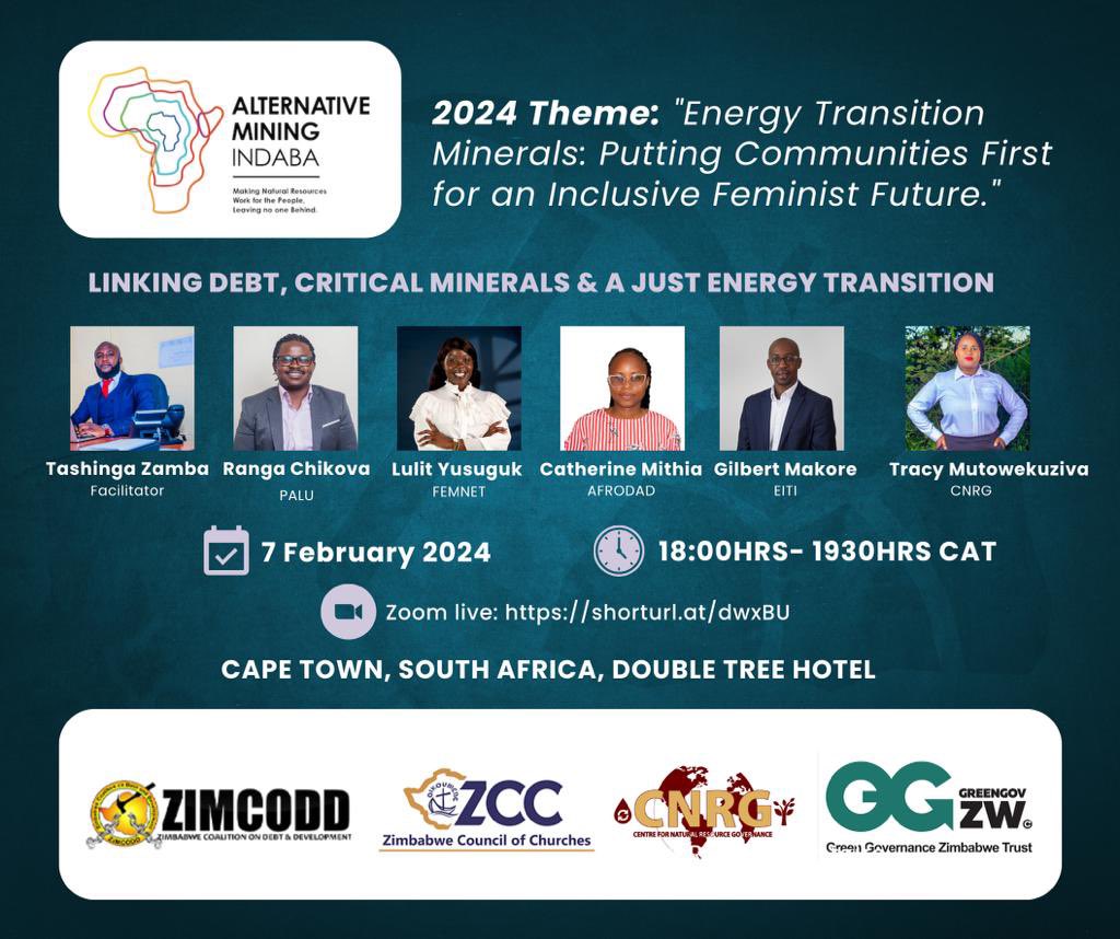 We are happy to partner @ZIMCODD1, @CNRG_ZIM and @zccinzim on this side session at #AMI2023 on: Linking Debt, Critical Minerals and a just energy transition. Watch live on Zoom at: shorturl.at/dwxBU @FordFoundation @OSISA @nangozimbabwe @UsaidZimbabwe