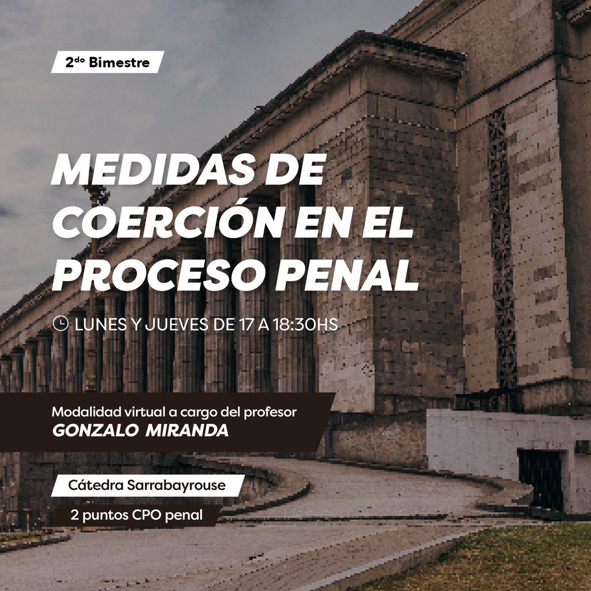 Gonzalo Miranda (@jgonzalomiranda) on Twitter photo Hoy y mañana es la primera tanda de inscripciones en <a href="/DerechoUBA/">Facultad de Derecho</a>. Seguiremos impartiendo en el CPO nuestra materia “Medidas de coerción en el proceso penal” con un gran equipo docente 👇🏽 Hoy y mañana es la primera tanda de inscripciones en <a href="/DerechoUBA/">Facultad de Derecho</a>. Seguiremos impartiendo en el CPO nuestra materia “Medidas de coerción en el proceso penal” con un gran equipo docente 👇🏽