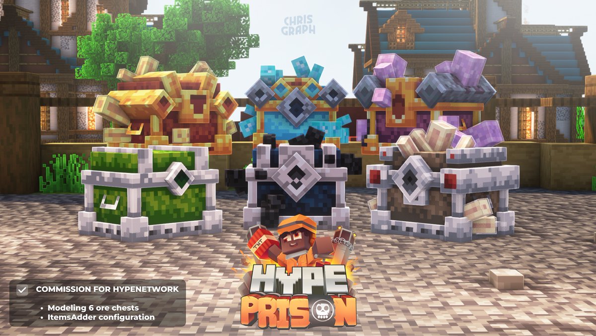 6 Chest Minerals - HypePrison

I've made 6 ore-themed chests for a prison server! This is my first start in modeling, so don't hesitate to give me some feedback :)

Discord : discord.gg/fE8sQ75nwD
Portfolio : chrisgraph.fr
BuiltByBit : bbb.chrisgraph.fr