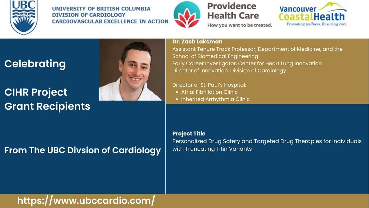 Exciting news! 🎉 Thrilled to announce that Dr. Laksman, member of The UBC Division of Cardiology secured CIHR funding for a 5-year project on personalized drug therapy. The Division is grateful for the opportunity to advance research and improve outcomes!