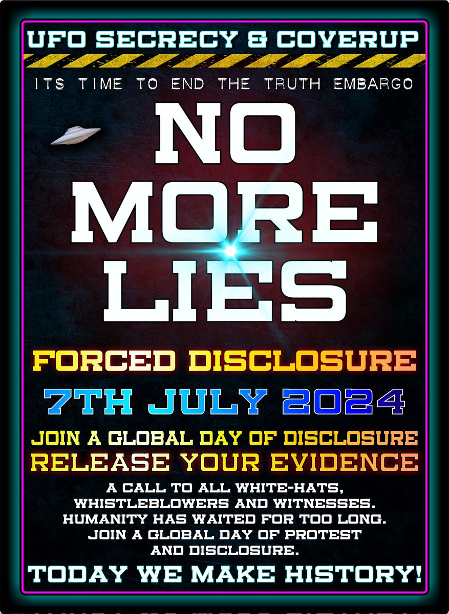 TrooperJones5's tweet photo. @_SolFoundation @PostDisclosure It's time to end the truth embargo that has denied humanity new scientific understanding and technology that would benefit us beyond our wildest imagination.
No more lies.
7th July 2024.
...today we can all make history!
#ForcedDisclosure of #UFO & #UAP truth!
#NoMoreLies https://t.co/8YownQDeh3